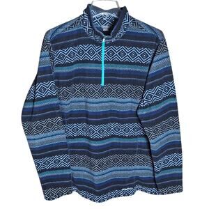 Eddie Bauer Women 2XL Blue Southwestern Striped Quarter Zip Fleece Sweatshirt
